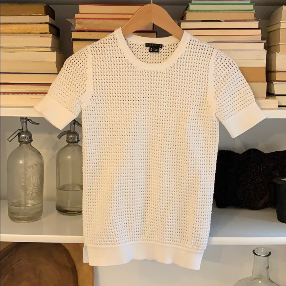 Theory short sleeve open knit pullover top sweater